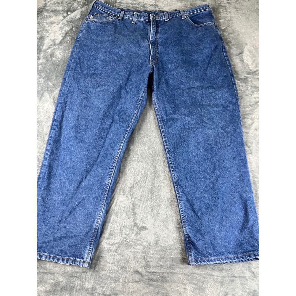 Men’s 46×30 Carhartt Rugged Flex Fleece‑Lined Jeans Dark Blue Relaxed Fit good